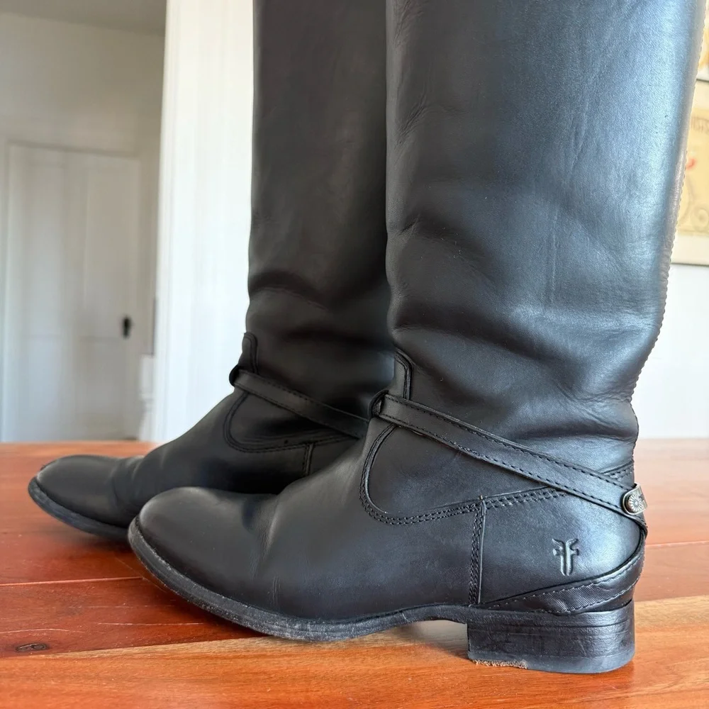 Frye Black Leather Knee-High Riding Boots